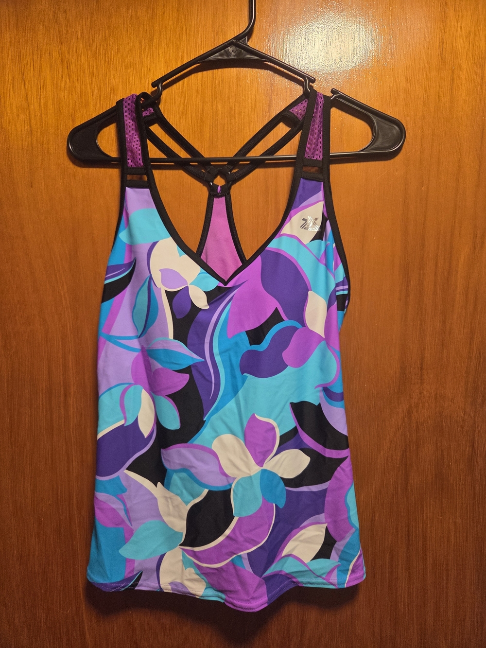 Floral Strappy Active Tank - Purple, Teal & White